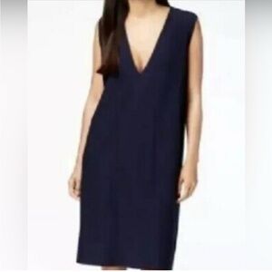 OAK&FORT V Neck Sleeveless Pull Up Midi Dress In Navy Blue Size S/P